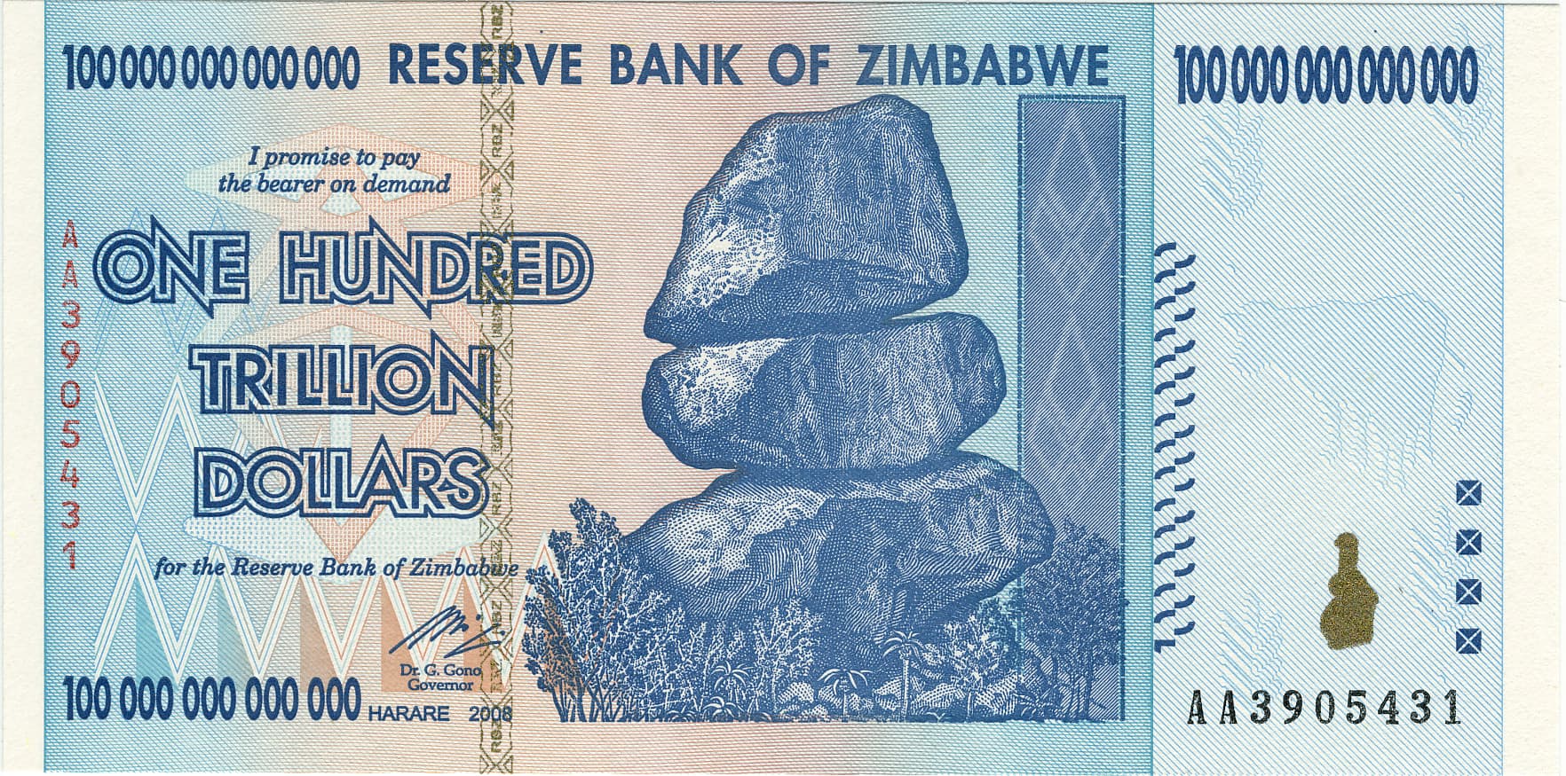 Zimbabwe — bancnota de 100 de trilioane de dolari