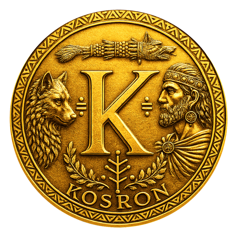 Kosron gold coin — wolf, king, K, KOSRON