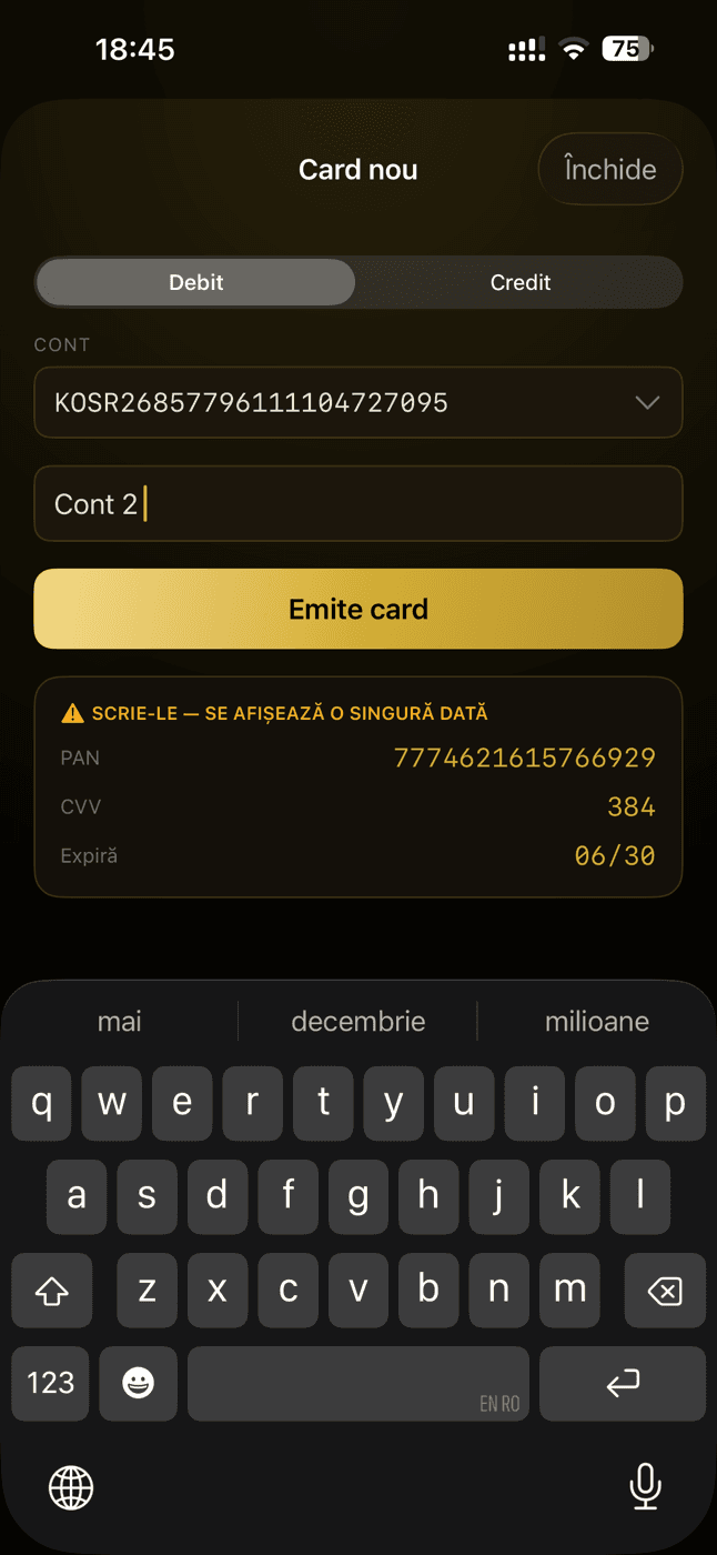 Screenshot Kosron Bank — Accounts